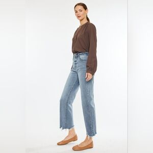 Kancan Womens Violet High Rise Slim Raw Hem Wide Leg Blue Denim Jeans Size 7/27